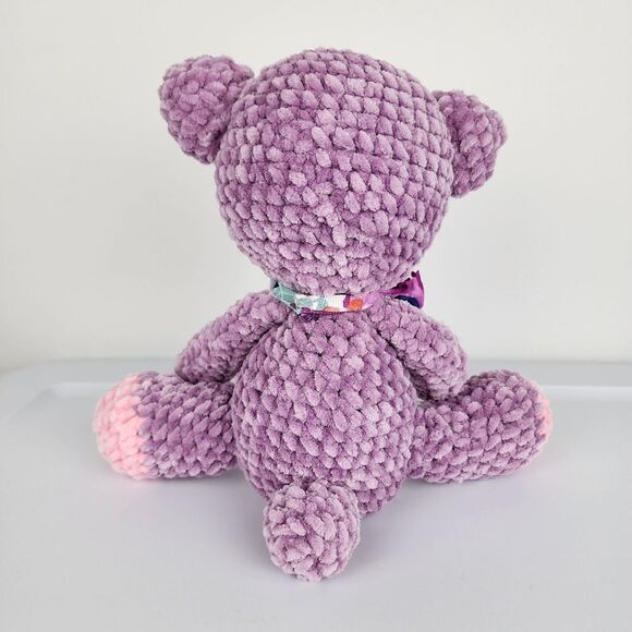 New Handmade Crochet Amigurumi Stuffed Toy Plush Teddy Bear With Bow - Picture 2 of 10